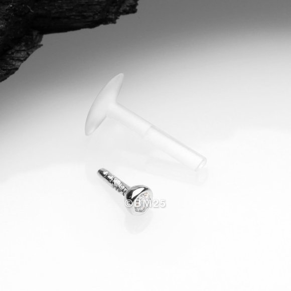 14 Karat White Gold Push-In Gem Ball Top Bio-Flex Labret - Picture 2 of 2